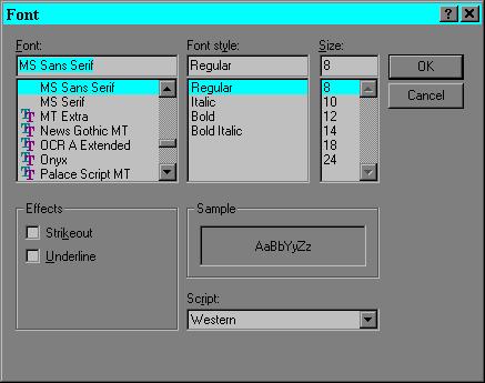 Font dialog box